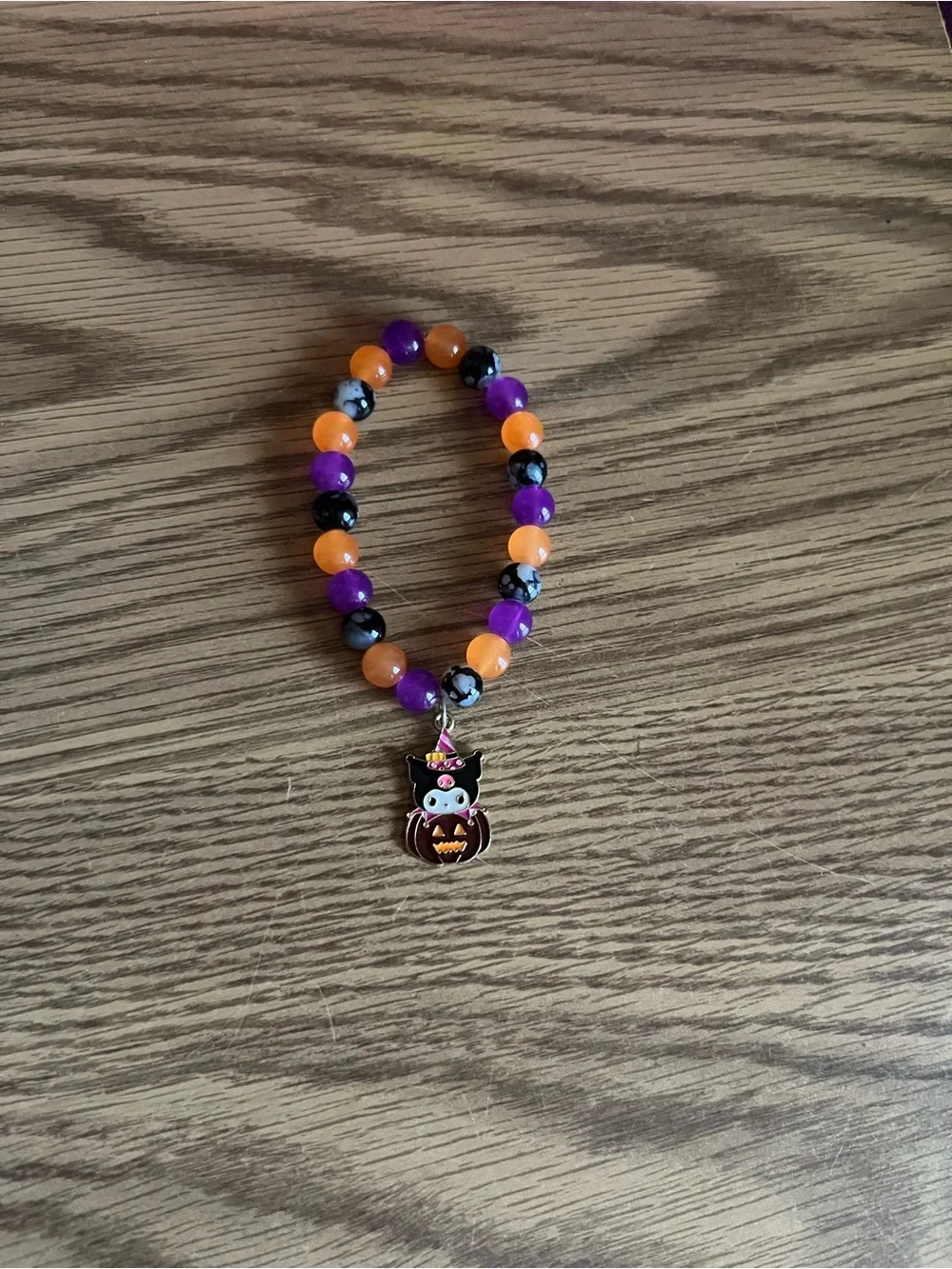Halloween Kuromi Charm Beaded Bracelet - Orange, Black, & Purple